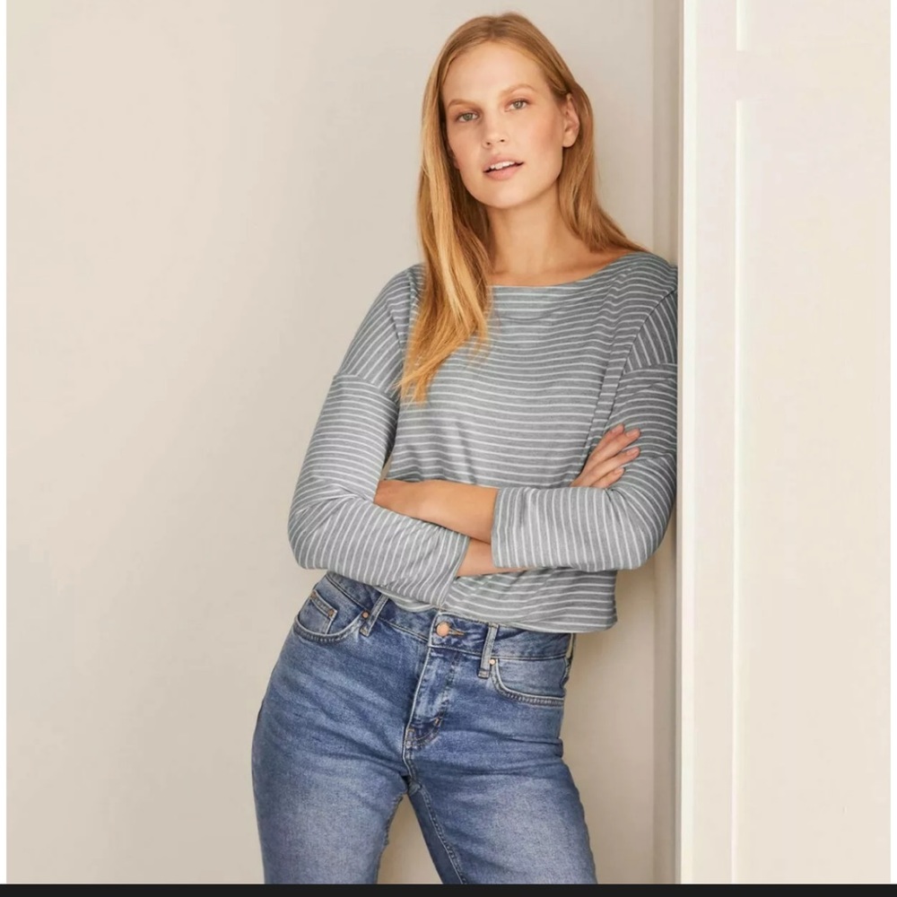 NEW Boden Katrina Jersey Top Striped Gray/Ivory ~Size 4~